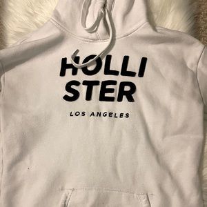 White Hollister Logo Drawstring Hoodie